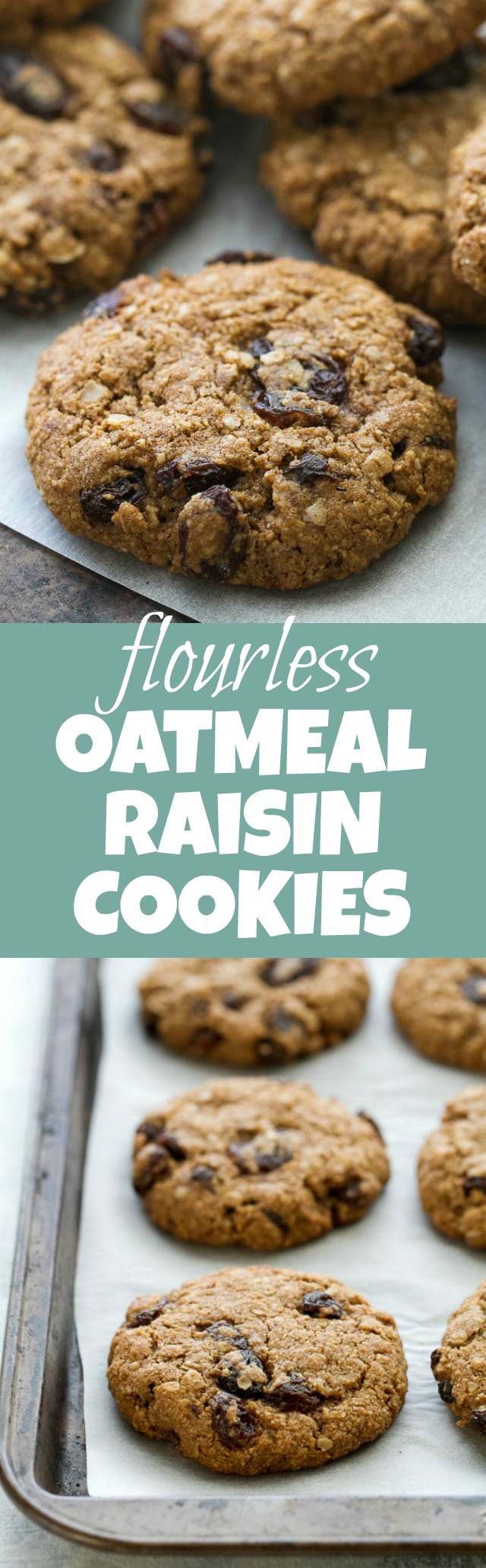 Flourless oatmeal raisin cookies that are soft, chewy, and super easy to make. They're comforting health food at its finest! | runningwithspoons.com