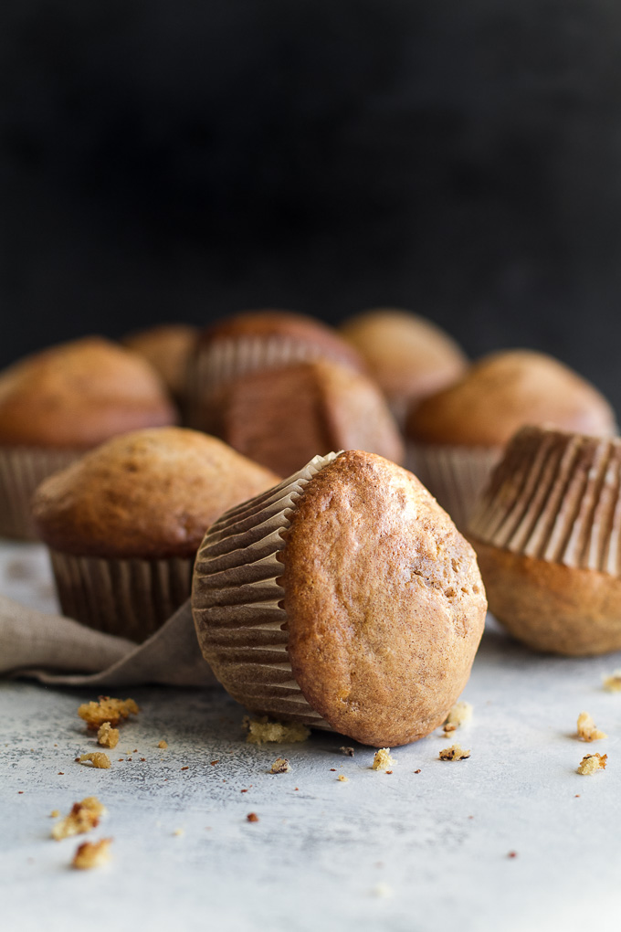 Healthy one banana muffins to help you use up that last overripe banana! These tender oil-free muffins are made with just 7 ingredients and make a healthy breakfast or snack! | runningwithspoons.com