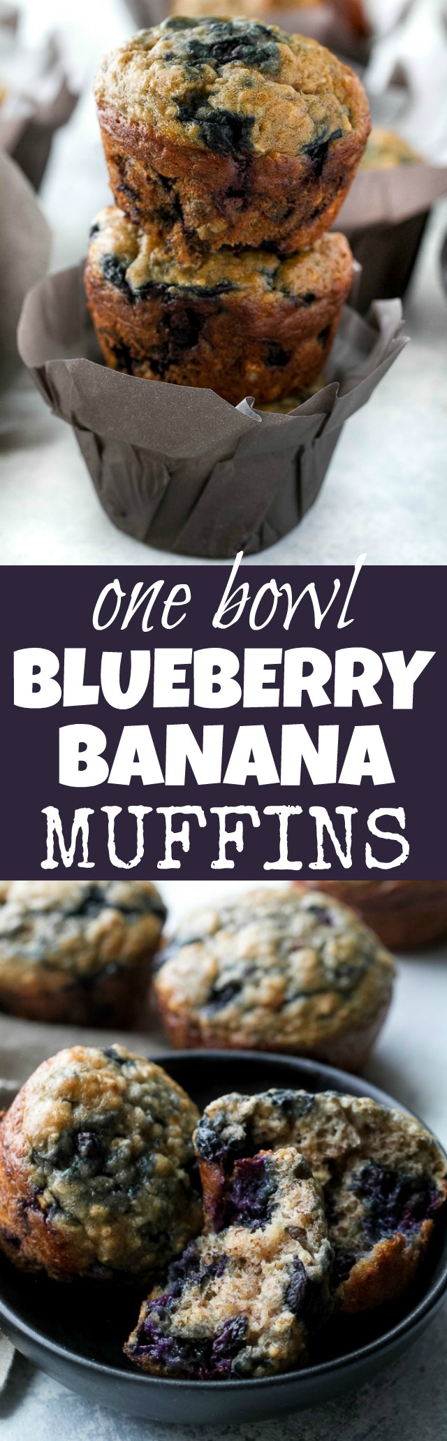 These blueberry banana oatmeal muffins are made with NO butter or oil, but so soft and tender that you'd never be able to tell! Super easy to whip up in only ONE BOWL, they make a deliciously healthy breakfast or snack. | runningwithspoons.com