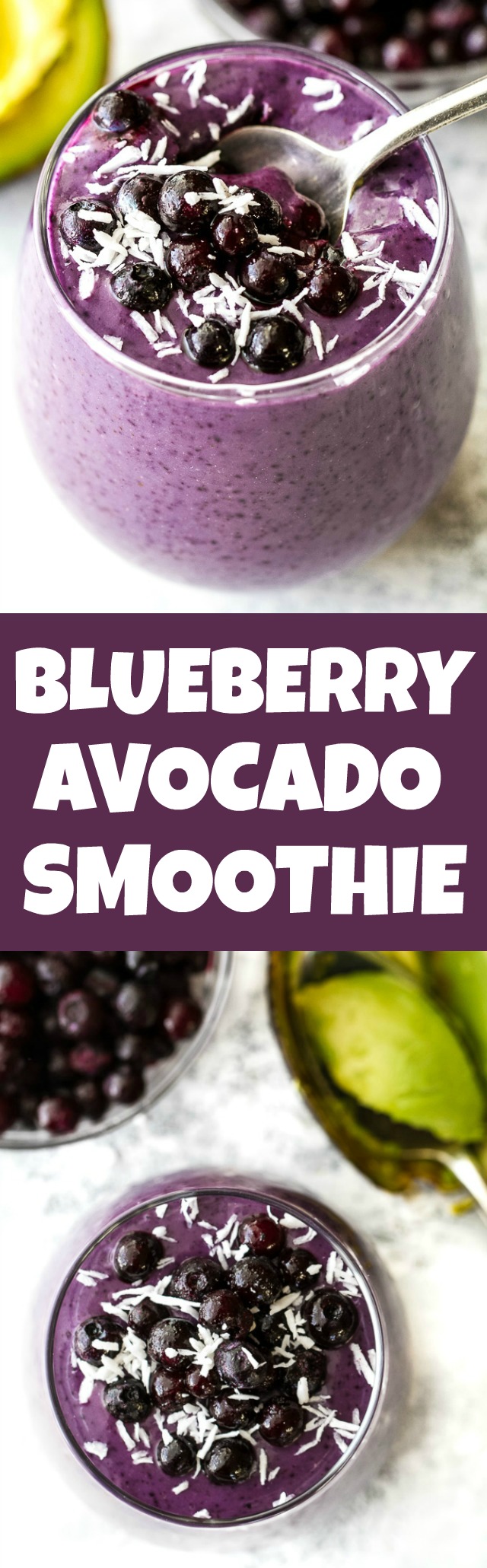 This super creamy blueberry avocado smoothie is packed with protein, healthy fats, vitamins and antioxidants. Gluten-free and easily made vegan, it makes a healthy and delicious breakfast or snack | runningwithspoons.com