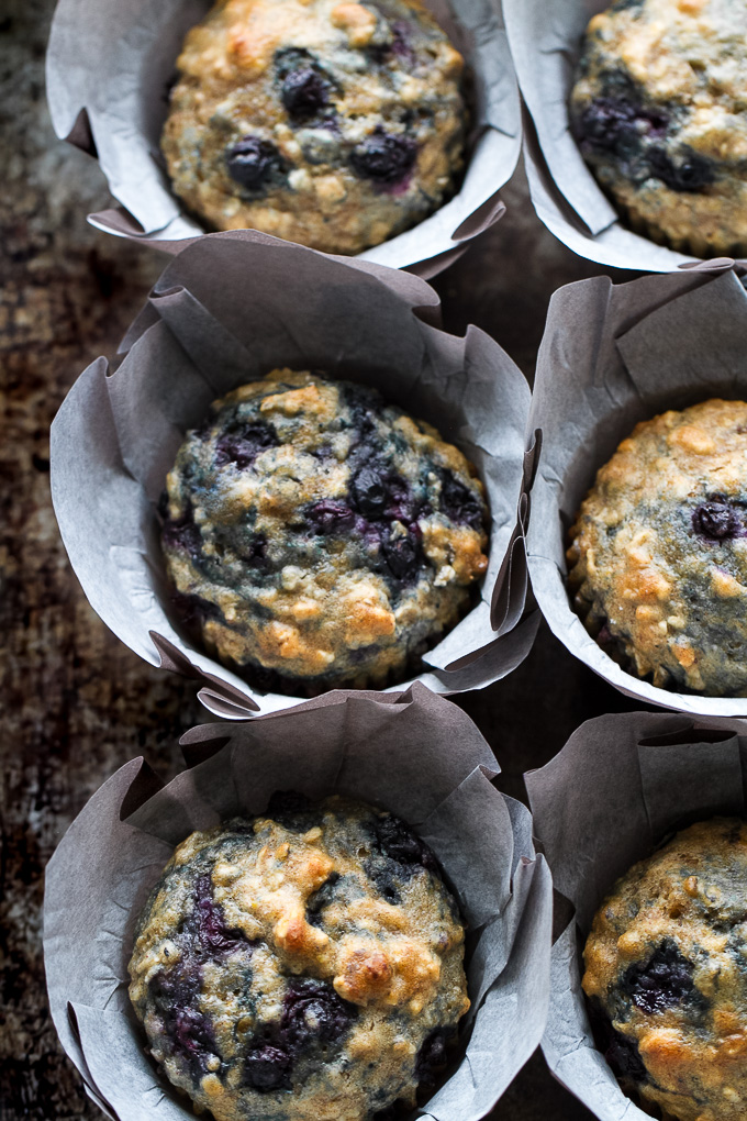 Maple Flax Blueberry Oatmeal Muffins - naturally sweetened and loaded with wholesome ingredients for a deliciously healthy breakfast or snack! | runningwithspoons.com