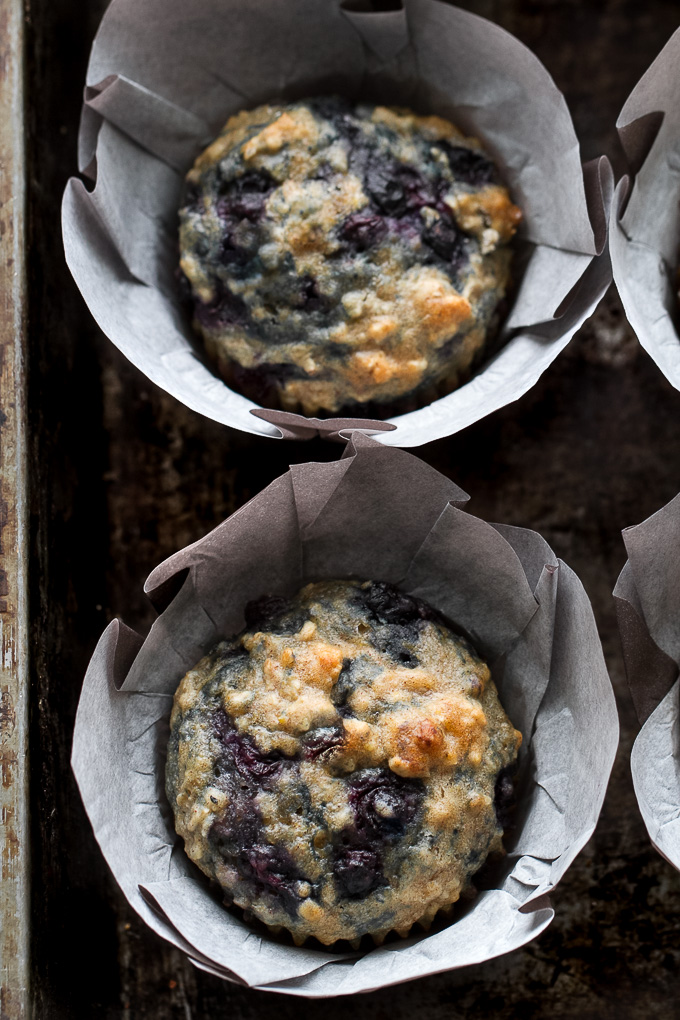 Maple Flax Blueberry Oatmeal Muffins - naturally sweetened and loaded with wholesome ingredients for a deliciously healthy breakfast or snack! | runningwithspoons.com