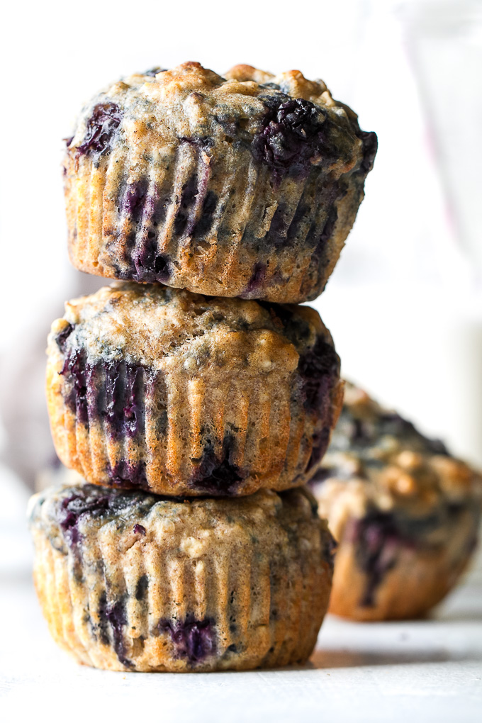 Maple Flax Blueberry Oatmeal Muffins - naturally sweetened and loaded with wholesome ingredients for a deliciously healthy breakfast or snack! | runningwithspoons.com