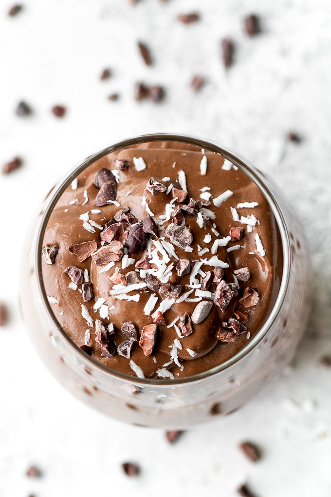 Healthy Chocolate Ice Cream Smoothie - It may sound decadent, but this smoothie is actually super healthy and made with good-for-you ingredients like cocoa, avocado, and banana. Luscious, creamy, and super satisfying, it makes a perfect choice for when those chocolate cravings hit {vegan, gluten-free, refined sugar-free} | runningwithspoons.com