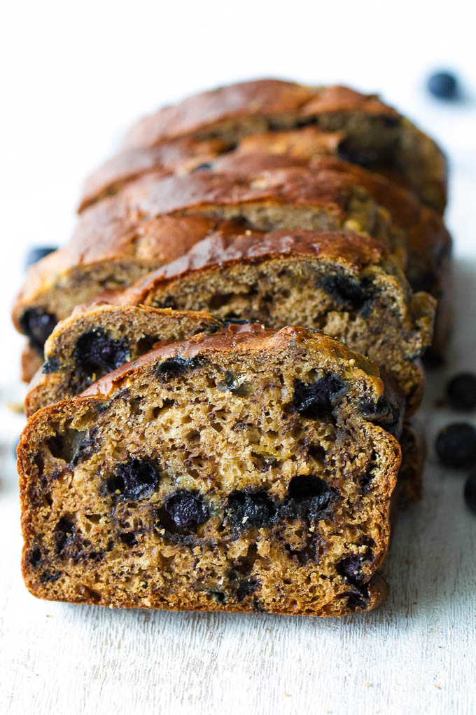 One Bowl Greek Yogurt Blueberry Banana Bread | running with spoons