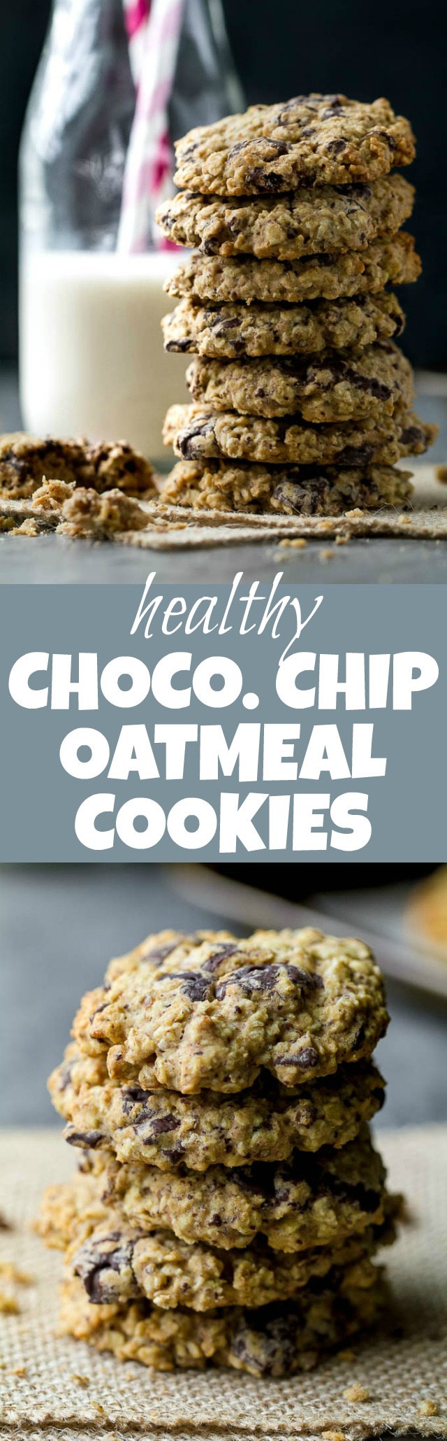 Soft, chewy, and loaded with chocolate oaty goodness! These healthy chocolate chip oatmeal cookies are made with wholesome ingredients and make a perfect snack for any time of the day! {one-bowl, vegan, gluten-free, delicious!!} | runningwithspoons.com