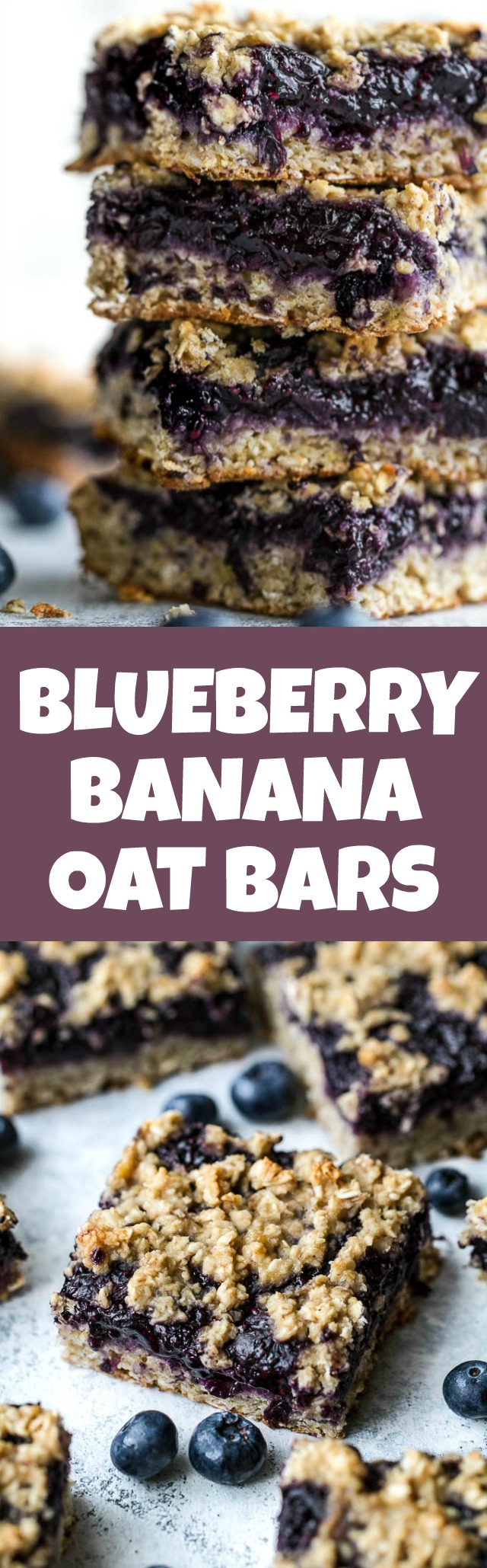 Blueberry Banana Oat Bars - you'd never believe that these soft and chewy bars are vegan, gluten-free, refined sugar-free, and made without any butter or oil! The perfect healthy breakfast or snack! | runningwithspoons.com