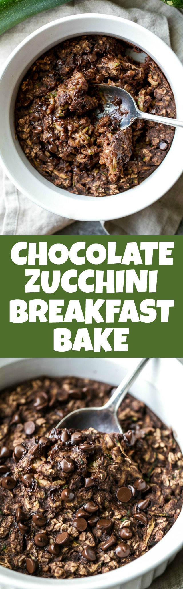 Chocolate Zucchini Breakfast Bake - loaded with fibre, healthy fats, and plant-based protein, while tasting like you're having desert for breakfast! Naturally sweetened and easily made vegan and/or gluten-free, it’s a healthy and delicious way to start your day | runningwithspoons.com