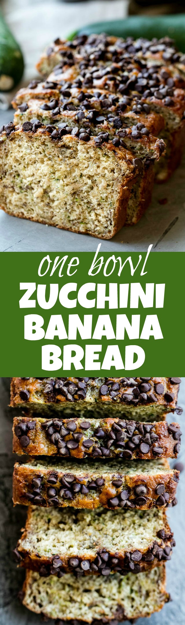 One Bowl Zucchini Banana Bread - made without butter or oil, but so tender and flavourful that you’d never be able to tell it's healthy! Greek yogurt, bananas, and shredded zucchini keep it extra moist, while a sprinkle of chocolate chips make it feel extra decadent | runningwithspoons.com