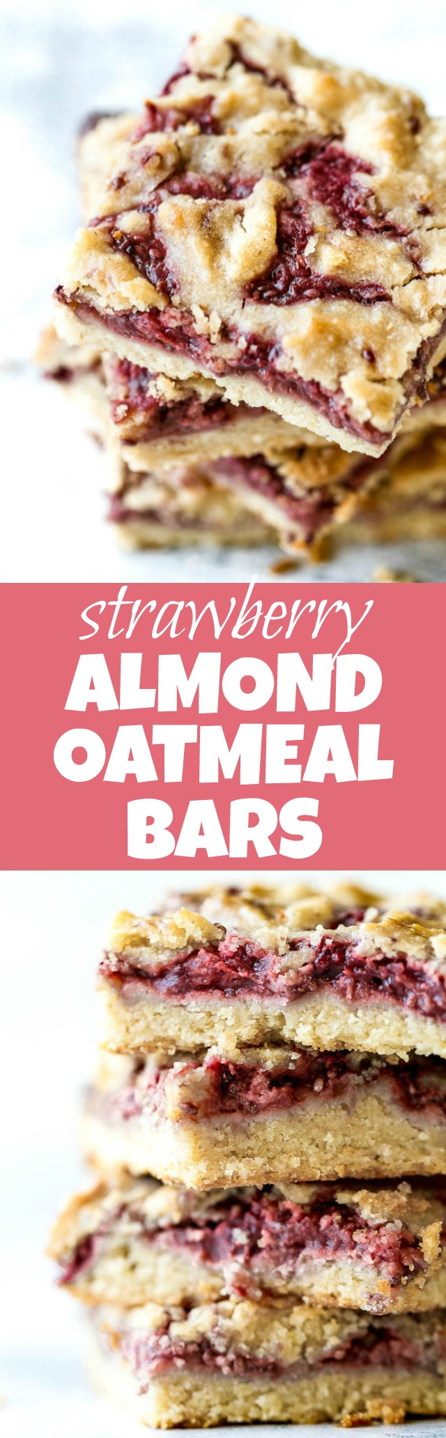 Strawberry Almond Oat Bars - so tender and buttery that you'd never guess they're made without any flour or butterl! A gluten-free combination of oats and almond flour gives them an irresistibly flaky crust, which pairs beautifully with an easy homemade strawberry chia seed jam | runningwithspoons.com