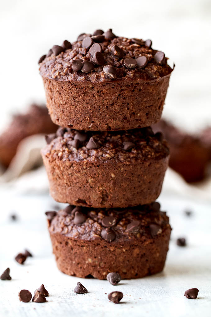 Brownie Batter Breakfast Muffins that are naturally sweetened and loaded with chocolate flavour! They're a deliciously healthy way to start your day or pull out whenever you need a satisfying snack | runningwithspoons.com