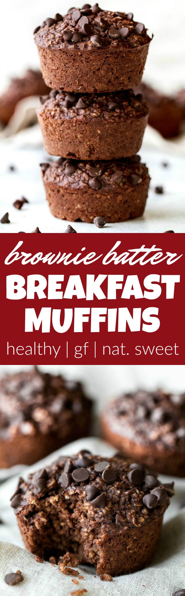 Brownie Batter Breakfast Muffins that are naturally sweetened and loaded with chocolate flavour! They're a deliciously healthy way to start your day or pull out whenever you need a satisfying snack | runningwithspoons.com