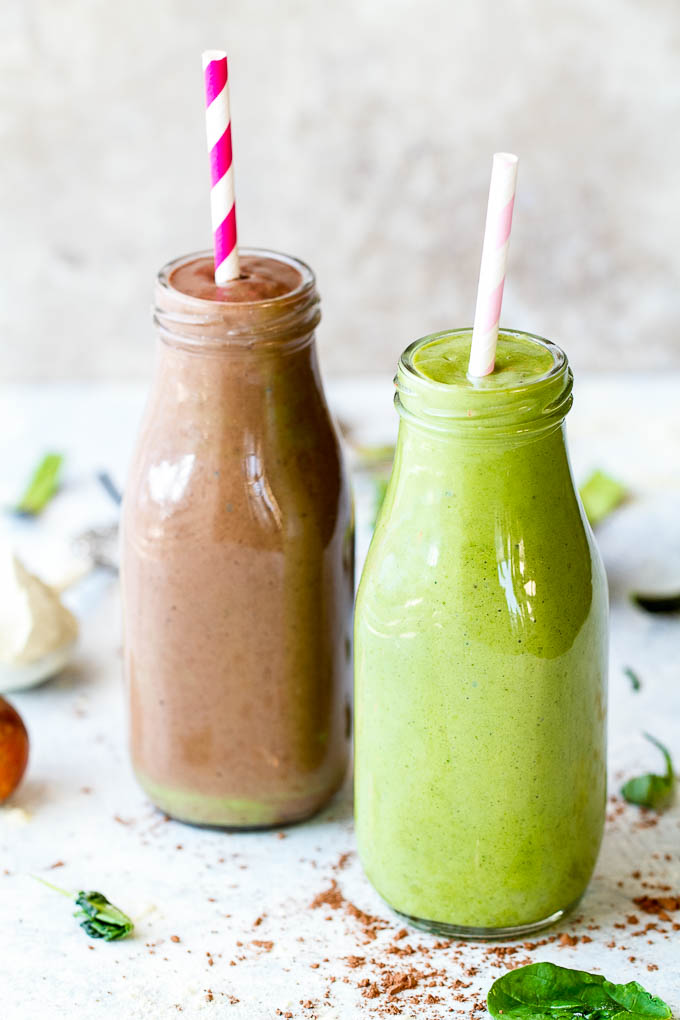 This super creamy green smoothie is so tasty it'll have you saying "it doesn't taste green at all!" Packed with protein and healthy fat, it makes a nutritious and delicious breakfast or snack. Plus it's gluten-free and vegan so everyone can enjoy! | runningwithspoons.com
