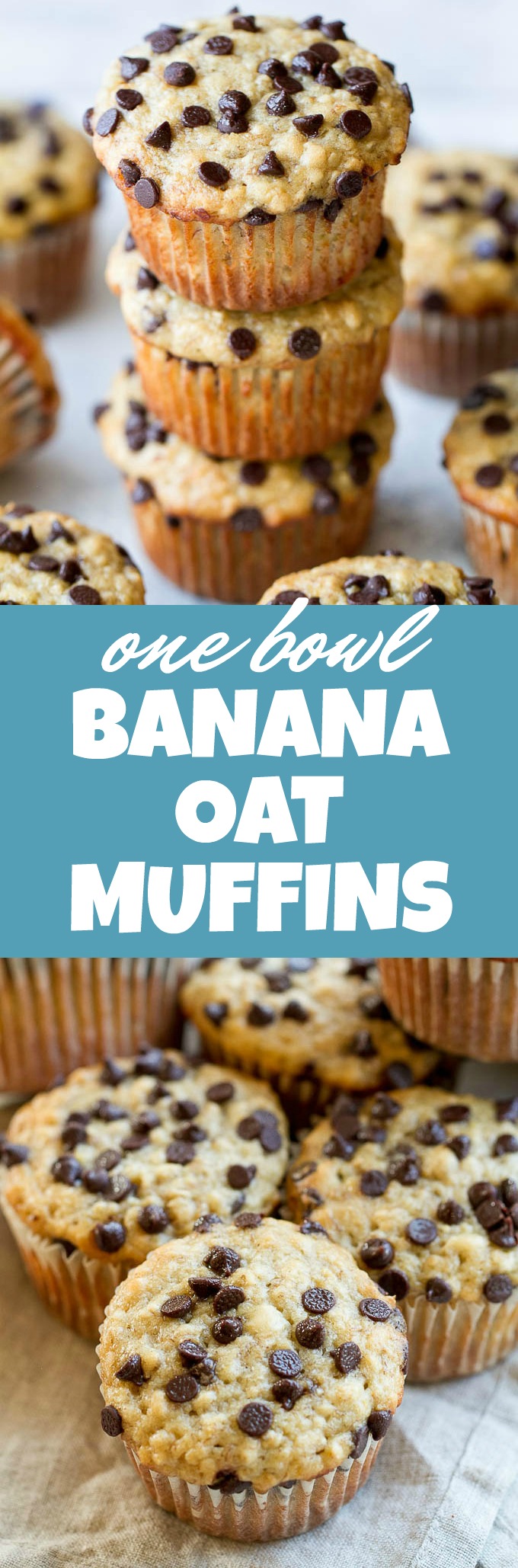 One Bowl Chocolate Chip Banana Oat Muffins - so soft and tender that you'd never guess they're made without butter or oil. Deliciously healthy and SUPER easy to whip up using just one bowl! | runningwithspoons.com