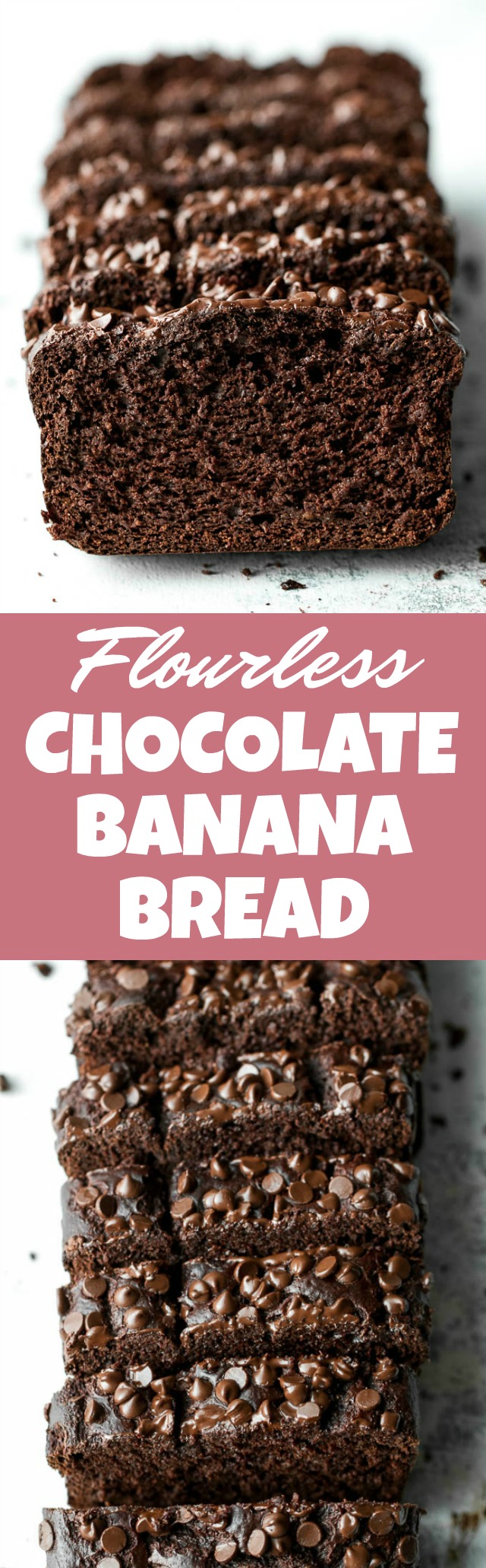 Flourless Chocolate Banana Bread made with NO flour, butter, or oil, but so soft, tender, and chocolatey that you’d never be able to tell! It’s gluten-free, low in refined sugar, and whipped up in the blender in 5 minutes flat! | runningwithspoons.com