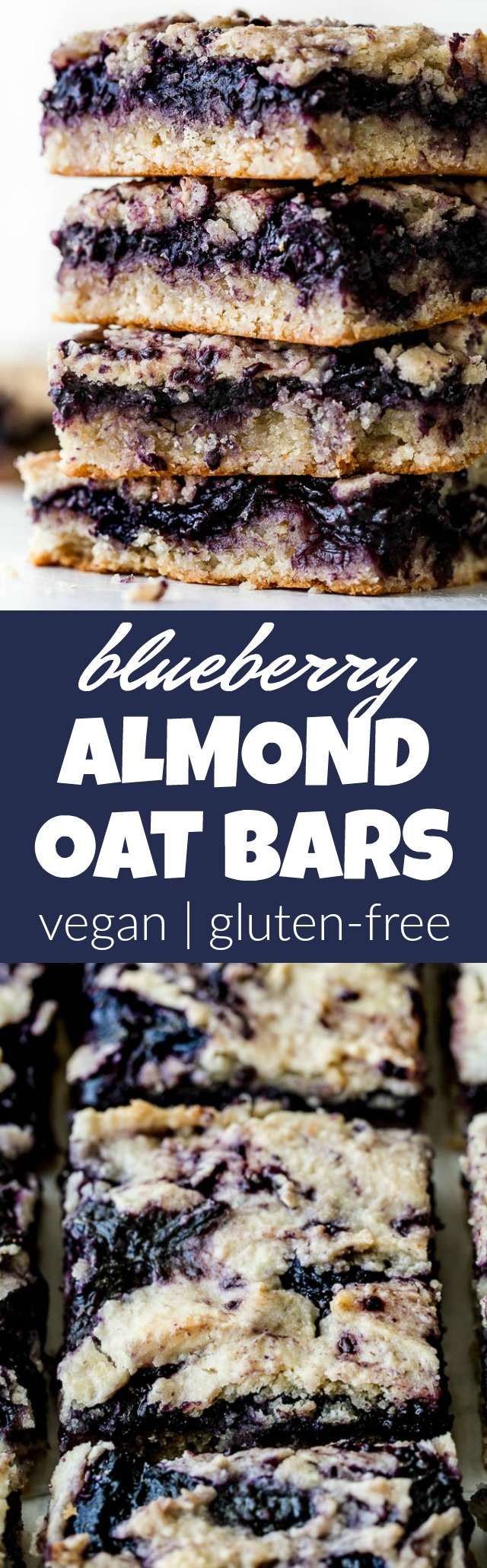 Blueberry Almond Oat Bars that are so tender and "buttery" you'd never guess they're made without any flour or butter! | runningwithspoons.com #glutenfree #vegan #recipe #snack #healthy