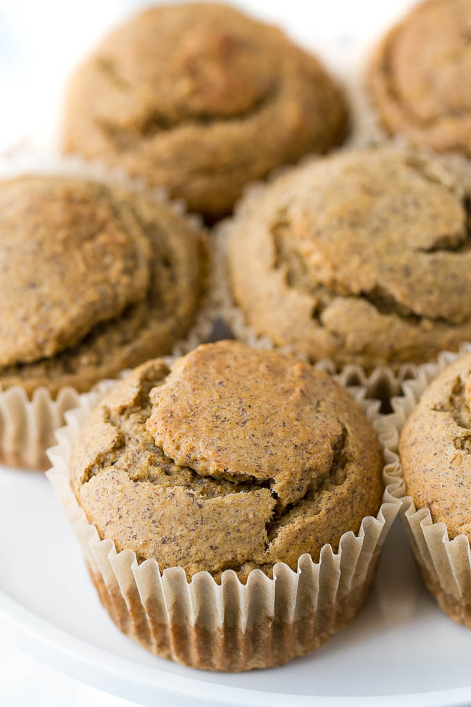 Flourless Vegan Banana Muffins -  so light, tender, and loaded with flavour, you’d never know they were made without flour, oil, eggs, or refined sugar!! | runningwithspoons.com #vegan #glutenfree #recipe #snack #breakfast #healthy