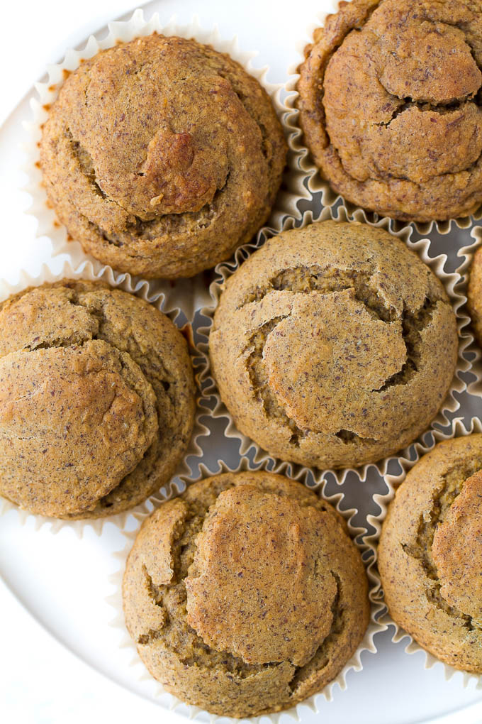 Flourless Vegan Banana Muffins -  so light, tender, and loaded with flavour, you’d never know they were made without flour, oil, eggs, or refined sugar!! | runningwithspoons.com #vegan #glutenfree #recipe #snack #breakfast #healthy