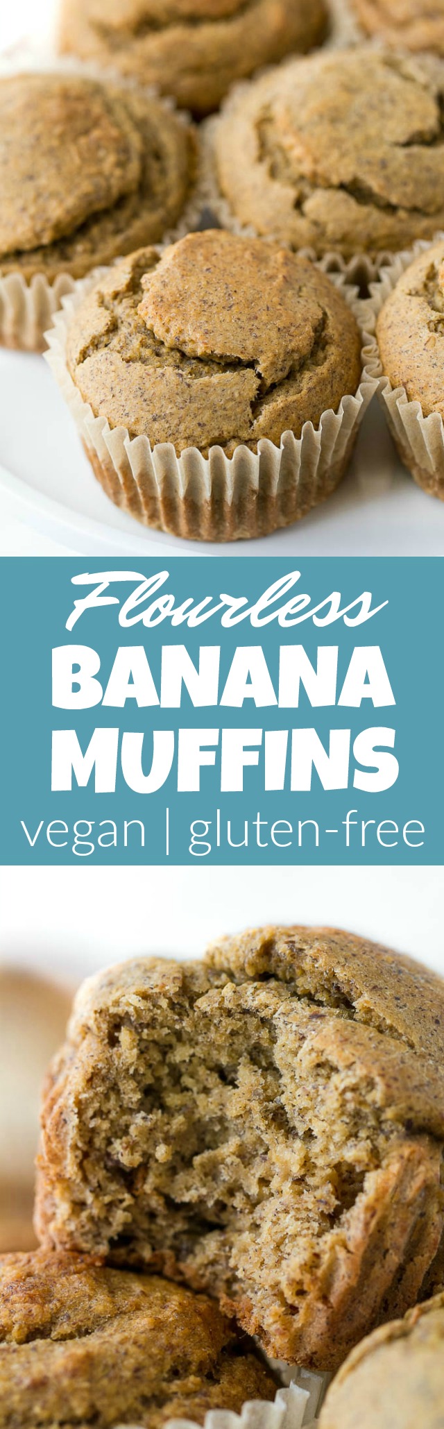 Flourless Vegan Banana Muffins -  so light, tender, and loaded with flavour, you’d never know they were made without flour, oil, eggs, or refined sugar!! | runningwithspoons.com #vegan #glutenfree #recipe #snack #breakfast #healthy