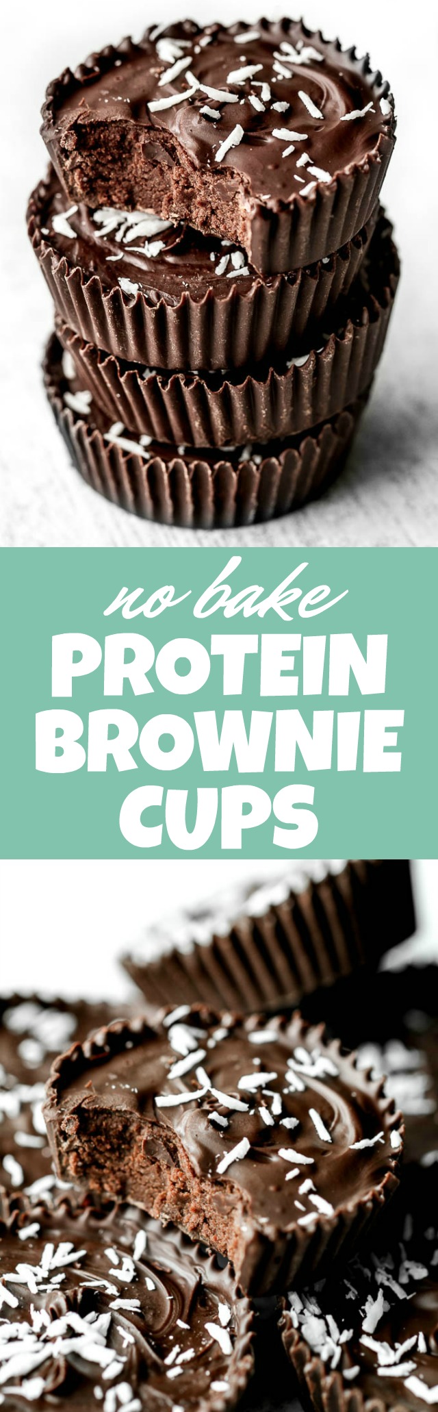 No Bake Protein Brownie Cups with a soft and fudgy brownie center surrounded by a thin crisp layer of chocolate. They're grain-free, gluten-free, and easily made vegan, and/or paleo. A healthy and delicious way to satisfy those chocolate cravings! | runningwithspoons.com #dessert #recipe #chocolate