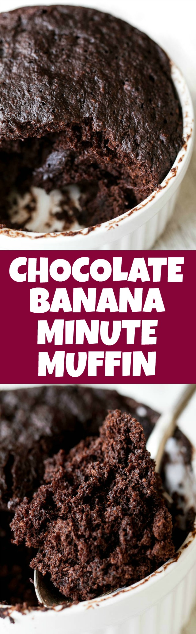 This chocolate banana minute muffin is a perfect way to satisfy those chocolate cravings and takes under 5 minutes to make! It's vegan, gluten-free, nut-free, and made with wholesome ingredients, but so light, tender, and chocolatey that you'd never guess it was healthy! | runningwithspoons.com #recipe #vegan #glutenfree #chocolate #healthy #dessert