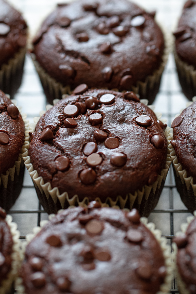 Easy Vegan Chocolate Muffins - a deliciously healthy snack! So tender and chocolatey, you’d never know they were made without flour, oil, eggs, or refined sugar #vegan #glutenfree #snack #muffins