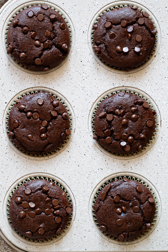 Easy Vegan Chocolate Muffins - a deliciously healthy snack! So tender and chocolatey, you’d never know they were made without flour, oil, eggs, or refined sugar #vegan #glutenfree #snack #muffins