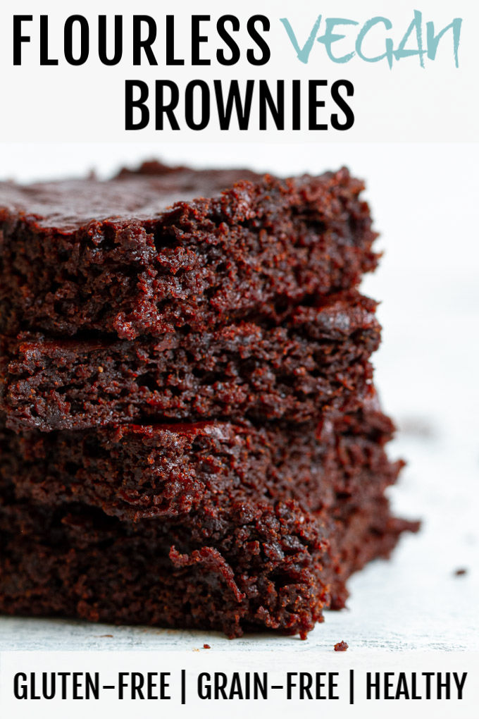 Flourless Vegan Brownies made in the blender with only 7 ingredients! They’re gluten-free, grain-free, dairy-free, and refined-sugar-free, so they make a deliciously healthy snack for when those chocolate cravings hit. #glutenfree #vegan #brownies #recipe