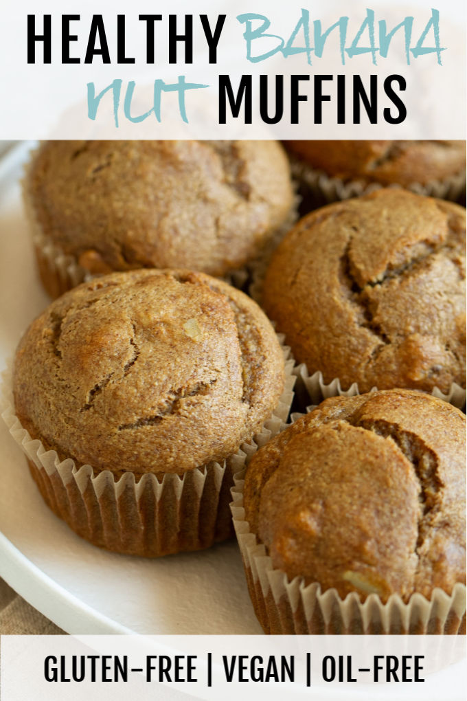 Healthy Banana Nut Muffins that are so light, tender, and loaded with flavour, you’d never know they were made without flour, oil, eggs, or refined sugar!