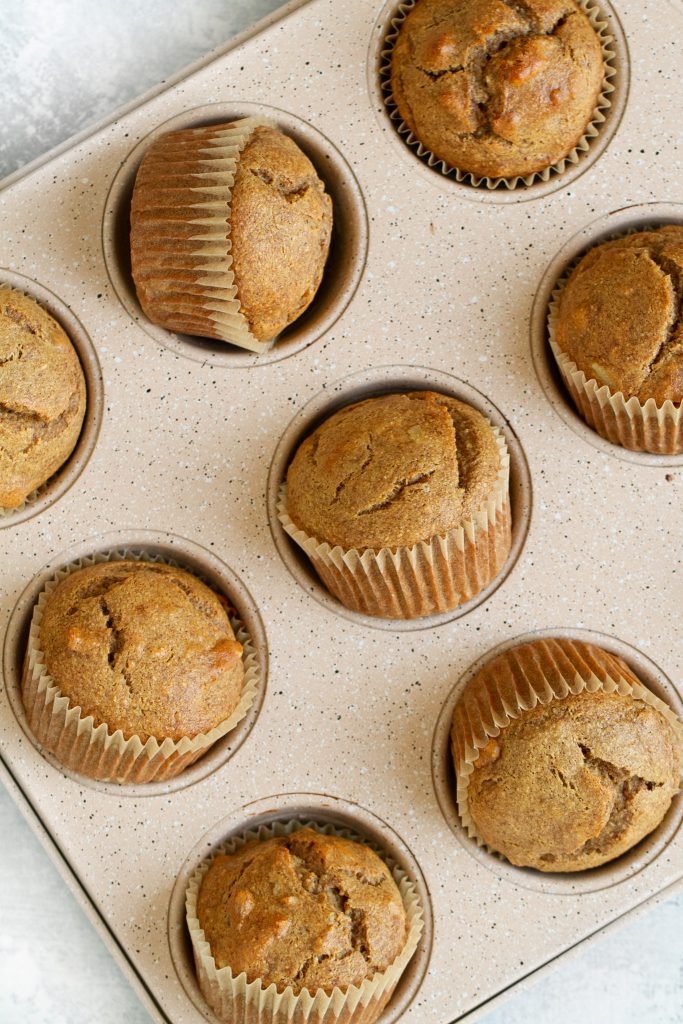 Healthy Banana Nut Muffins that are so light, tender, and loaded with flavour, you’d never know they were made without flour, oil, eggs, or refined sugar!