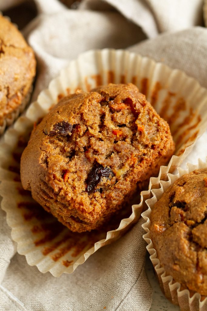 Easy Morning Glory Muffins that are so tender and loaded with flavour, you’d never know they were made without flour, oil, eggs, or refined sugar.