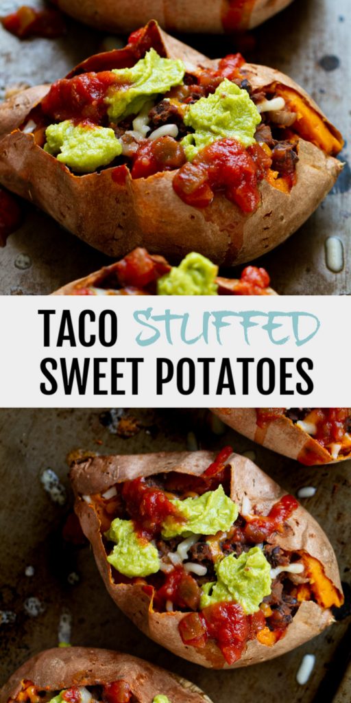 A collage of stuffed sweet potatoes for Pinterest