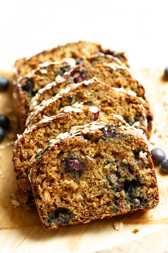 Slices of blueberry banana bread.