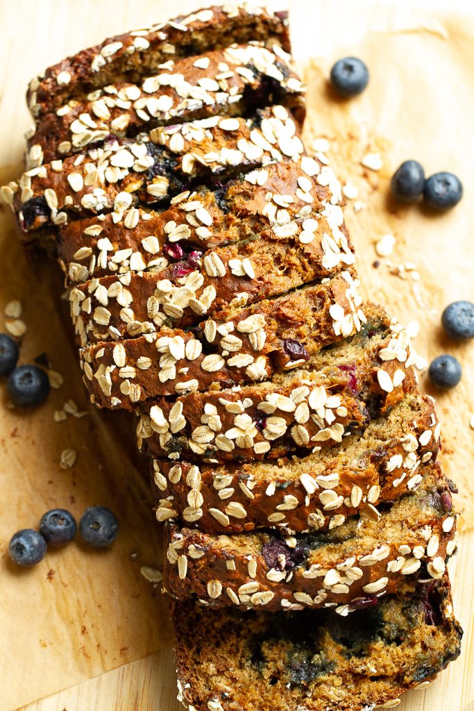 Slices of blueberry banana bread.