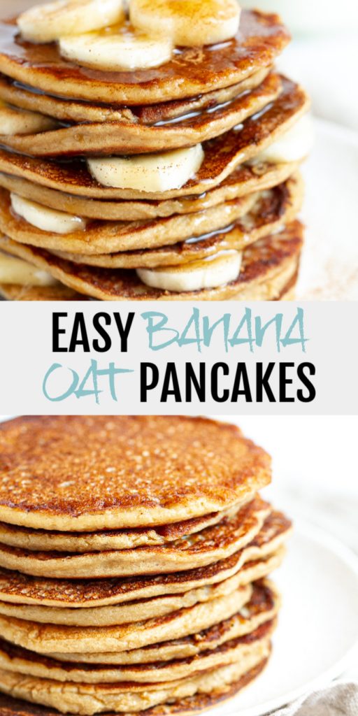 A collage of easy banana oat pancakes made for Pinterest.