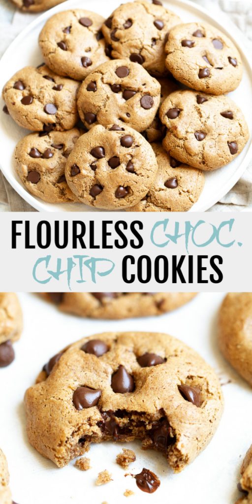 A collage of flourless chocolate chip cookies for Pinterest.