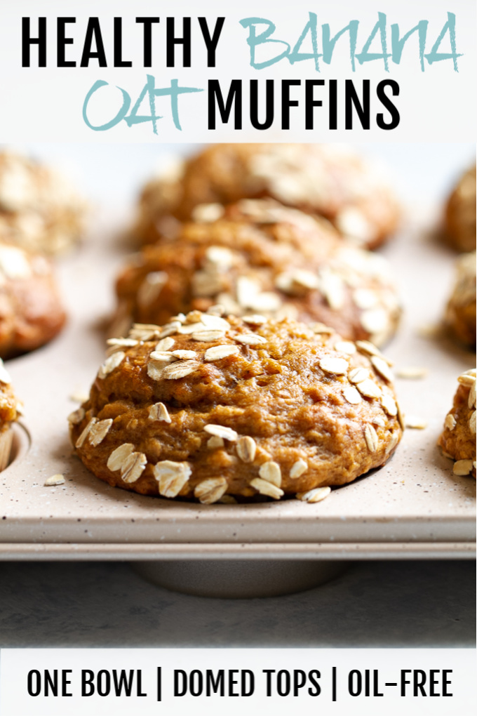 Healthy banana oat muffins in a muffin pan.