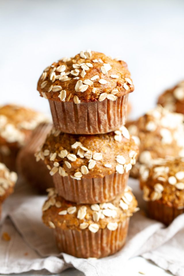 Healthy Banana Oat Muffins running with spoons