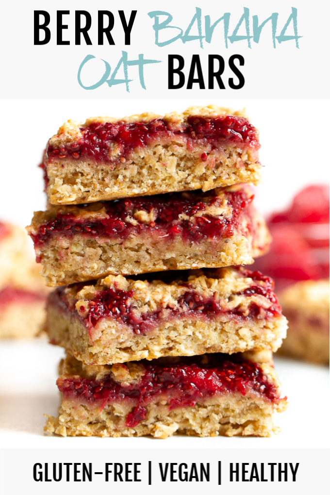 Strawberry banana oat bars stacked up.