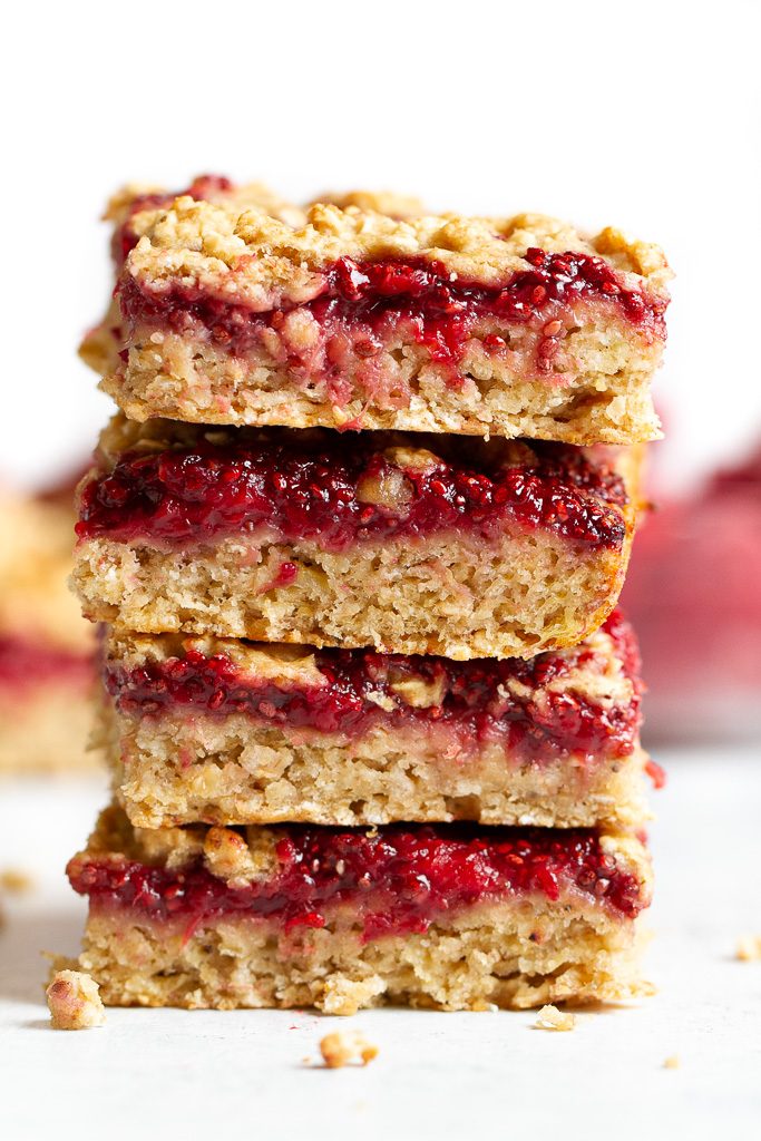 A stack of strawberry banana oat bars.