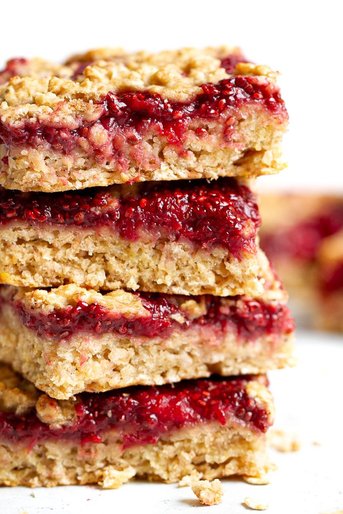 A stack of strawberry banana oat bars.