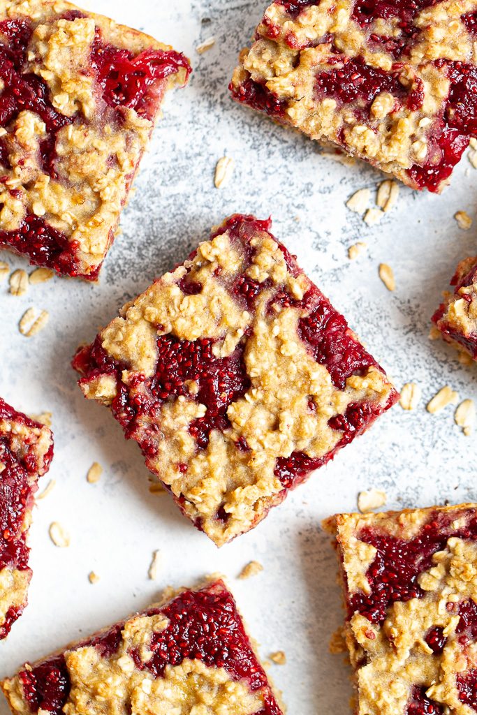 Strawberry banana oat bars from the top.